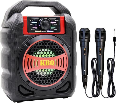 الة كاريوكي بلوتوث من كيه بي كيو مع ميكروفون، مكبر صوت كاريوكي لاسلكي محمول، نظام كاريوكي منزلي للاطفال والكبار للحفلات (احمر) in Kuwait