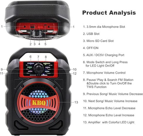 الة كاريوكي بلوتوث من كيه بي كيو مع ميكروفون، مكبر صوت كاريوكي لاسلكي محمول، نظام كاريوكي منزلي للاطفال والكبار للحفلات (احمر) in Kuwait