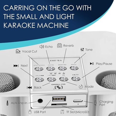 Karaoke Machine for Adults and Kids, Portable Bluetooth Karaoke Speaker with 2 Wireless Microphones for TV, Singing Karaoke for Home Party, Great Gifts for Boys and Girls in Kuwait