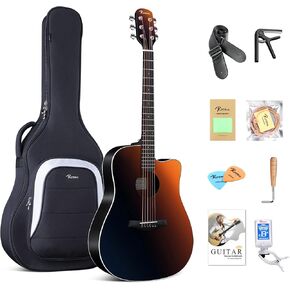 Rosen N10 Acoustic Guitar for Beginner Adults Full Size Dreadnought Solid Spruce Top Acustica Guitarra Bundle Kit with Gig Bag Tuner Strap Strings Capo Picks Cleaning Cloth, Black in Kuwait
