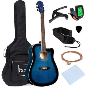 Best Choice Products 41in Beginner Acoustic Guitar Full Size All Wood Cutaway Guitar Starter Set Bundle with Case, Strap, Capo, Strings, Picks - Aged Natural in Kuwait