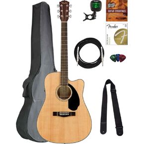 غيتار كهربائي صوتي من Fender CD-60SCE ذو رأس صلب - مجموعة كاملة من الماهوجني مع حافظة صلبة، وكابل للآلات، وموالف، وحزام، وأوتار، ولقطات، وأقراص DVD التعليمية لأوستن بازار in Kuwait