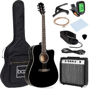 Best Choice Products Beginner Acoustic Electric Guitar Starter Set w/ 41in, All Wood Cutaway Design, Case, Strap, Picks, Tuner - Blue in Kuwait