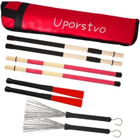 مجموعة فرشاة الطبل، زوج واحد من فرش الأسلاك المعدنية كاهون وزوج واحد من فرش نايلون الجاز، زوج واحد من قضبان ربط الخيزران الإيقاعية، زوج واحد من أعواد البتولا متعددة القضبان، مع حقيبة عصا الطبل الحمراء، تحمل ما يصل إلى 4 أزواج من أعواد الطبل in Kuwait