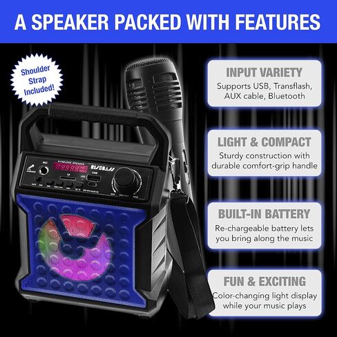 Risebass Karaoke Bluetooth Party Speaker with Microphone – Portable Wireless Karaoke Machine for Indoor/Outdoor Parties – Loud Speaker for Thanksgiving or Christmas – SD, AUX, USB in Kuwait