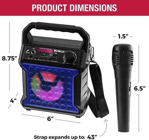 Risebass Karaoke Bluetooth Party Speaker with Microphone – Portable Wireless Karaoke Machine for Indoor/Outdoor Parties – Loud Speaker for Thanksgiving or Christmas – SD, AUX, USB in Kuwait
