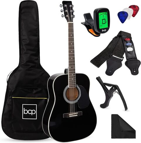 Best Choice Products 41in Full Size Beginner All Wood Acoustic Guitar Starter Set w/Case, Strap, Capo, Strings, Picks, Tuner - Sunburst in Kuwait