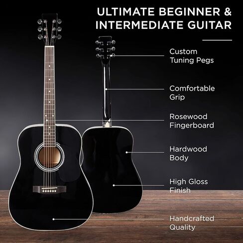 Best Choice Products 41in Full Size Beginner All Wood Acoustic Guitar Starter Set w/Case, Strap, Capo, Strings, Picks, Tuner - Sunburst in Kuwait