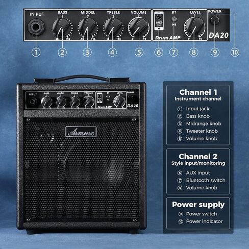 Asmuse Electric Drum Amp, Portable 25W Practice Drum Amplifier Speaker with AUX Input, Volume, Treble, and Middle Controls in Saudi Arabia
