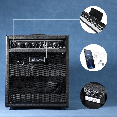Asmuse Electric Drum Amp, Portable 25W Practice Drum Amplifier Speaker with AUX Input, Volume, Treble, and Middle Controls in Saudi Arabia