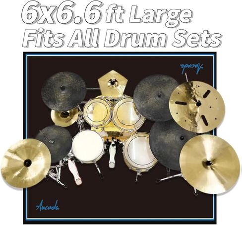 Aucuda Drum Rug 6x6.6 ft Drum Mat Outdoor, Tightly Woven Fabric Cool Drum Set Carpet with Non-Slip Grip Bottom, Electric Drum Accessories for Bedroom, Studio, Apartment, Soundproof, Black. in Kuwait