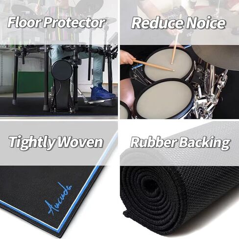 Aucuda Drum Rug 6x6.6 ft Drum Mat Outdoor, Tightly Woven Fabric Cool Drum Set Carpet with Non-Slip Grip Bottom, Electric Drum Accessories for Bedroom, Studio, Apartment, Soundproof, Black. in Kuwait