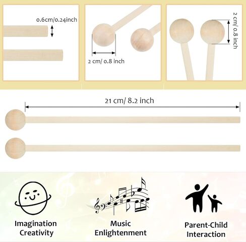 20 Pieces Wood Mallets Percussion Glockenspiel Xylophone Mallets Sticks Wood Small Musical Drumsticks Chime Round Head Hammer Wooden Drum and Percussion Mallets for Kids, 8.2 Inch Long in Saudi Arabia