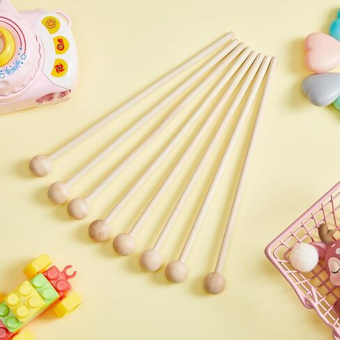 20 Pieces Wood Mallets Percussion Glockenspiel Xylophone Mallets Sticks Wood Small Musical Drumsticks Chime Round Head Hammer Wooden Drum and Percussion Mallets for Kids, 8.2 Inch Long in Saudi Arabia