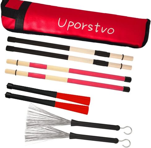 مجموعة فرشاة الطبل، زوج واحد من فرش الأسلاك المعدنية كاهون وزوج واحد من فرش نايلون الجاز، زوج واحد من قضبان ربط الخيزران الإيقاعية، زوج واحد من أعواد البتولا متعددة القضبان، مع حقيبة عصا الطبل الحمراء، تحمل ما يصل إلى 4 أزواج من أعواد الطبل in Kuwait