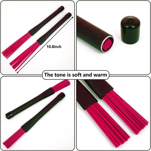 مجموعة فرشاة الطبل، زوج واحد من فرش الأسلاك المعدنية كاهون وزوج واحد من فرش نايلون الجاز، زوج واحد من قضبان ربط الخيزران الإيقاعية، زوج واحد من أعواد البتولا متعددة القضبان، مع حقيبة عصا الطبل الحمراء، تحمل ما يصل إلى 4 أزواج من أعواد الطبل in Kuwait
