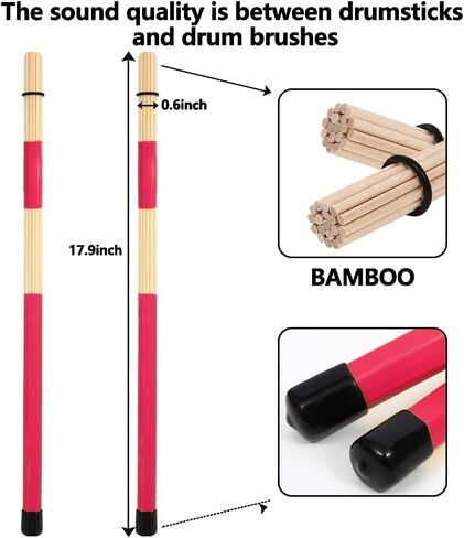 مجموعة فرشاة الطبل، زوج واحد من فرش الأسلاك المعدنية كاهون وزوج واحد من فرش نايلون الجاز، زوج واحد من قضبان ربط الخيزران الإيقاعية، زوج واحد من أعواد البتولا متعددة القضبان، مع حقيبة عصا الطبل الحمراء، تحمل ما يصل إلى 4 أزواج من أعواد الطبل in Kuwait