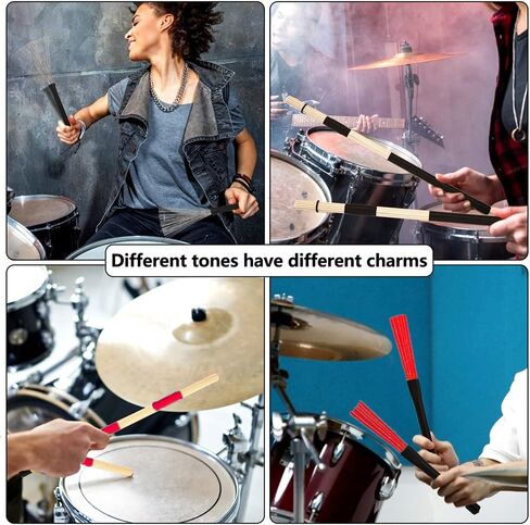 مجموعة فرشاة الطبل، زوج واحد من فرش الأسلاك المعدنية كاهون وزوج واحد من فرش نايلون الجاز، زوج واحد من قضبان ربط الخيزران الإيقاعية، زوج واحد من أعواد البتولا متعددة القضبان، مع حقيبة عصا الطبل الحمراء، تحمل ما يصل إلى 4 أزواج من أعواد الطبل in Kuwait
