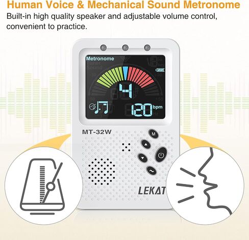 Metronome Tuner, Rechargeable 3 In 1 Digital Metronome with Vocal Count, Tone Generator Tuners for Guitar, Bass, Violin, Ukulele, Chromatic, Clarinet, Trumpet, Flute, All Instruments, Black by LEKATO in Saudi Arabia