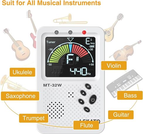 Metronome Tuner, Rechargeable 3 In 1 Digital Metronome with Vocal Count, Tone Generator Tuners for Guitar, Bass, Violin, Ukulele, Chromatic, Clarinet, Trumpet, Flute, All Instruments, Black by LEKATO in Saudi Arabia