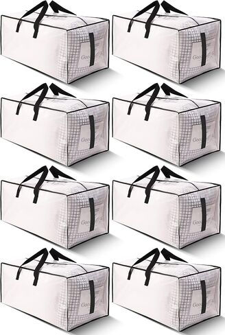 8 Pack Large Strong Moving Bags with Zippers & Carrying Handles - Water-Resistant - Heavy Duty Storage Tote for Space Saving, Fold Flat, Alternative to Moving Box (Semi-Transparent) in Saudi Arabia