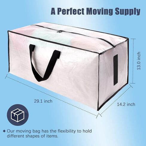 8 Pack Large Strong Moving Bags with Zippers & Carrying Handles - Water-Resistant - Heavy Duty Storage Tote for Space Saving, Fold Flat, Alternative to Moving Box (Semi-Transparent) in Saudi Arabia