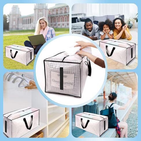 8 Pack Large Strong Moving Bags with Zippers & Carrying Handles - Water-Resistant - Heavy Duty Storage Tote for Space Saving, Fold Flat, Alternative to Moving Box (Semi-Transparent) in Saudi Arabia