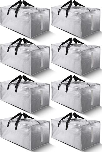 8 Pack Large Strong Moving Bags with Zippers & Carrying Handles - Water-Resistant - Heavy Duty Storage Tote for Space Saving, Fold Flat, Alternative to Moving Box (Semi-Transparent) in Saudi Arabia