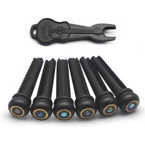 6Pcs Ebony Acoustic Guitar Slotted Bridge Pin with Brass Circle Abalone Shell dots Guitar Parts Accessories