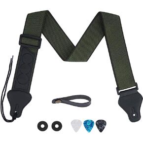 tifanso Guitar Strap, Soft Cotton Guitar Straps With 3 Pick Holders, Strap Button Headstock Adaptor, 1 Pair Strap Locks and 3 Guitar Picks Set For electric/Acoustic Guitar (Army Green)