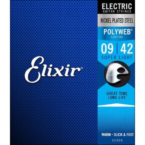 Elixir Strings, Electric Guitar Strings, Nickel Plated Steel with POLYWEB Coating, Longest-Lasting Warm Tone with Comfortable Feel, 6 String Set, Super Light 9-42 in Saudi Arabia