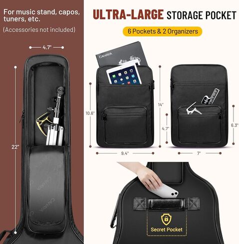 CAHAYA 40 41 42 Inch Multi-pockets Acoustic Guitar Bag 6 Pockets 0.4Inch 10mm Thick Padding Water Resistent Guitar Case Gig Bag CY0181 in Saudi Arabia