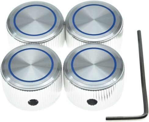 Dopro 4-Pack 25 * 15.5mm Set Screw Style Aluminium Potentiometer Knobs 1/4" Metal Universal Pot Control Knobs with Blue Circle and Indicator for Guitar/Bass/Audio Equipments Silver in Saudi Arabia