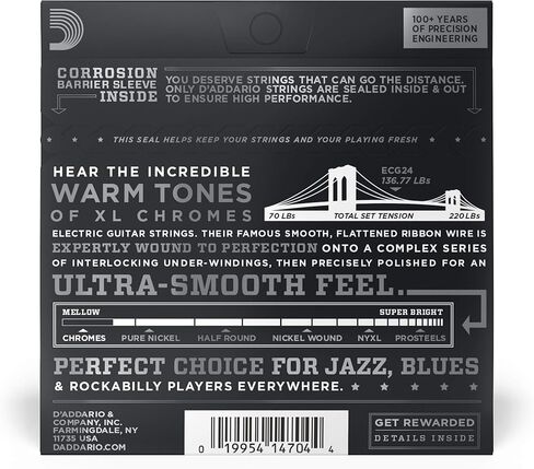 D'Addario Guitar Strings - XL Chromes Electric Guitar Strings - Flat Wound - Polished for Ultra-Smooth Feel and Warm, Mellow Tone - ECG24-7 - Jazz Light, 7-String, 11-65, 1-Pack in Saudi Arabia