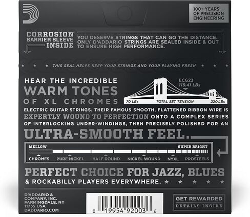 D'Addario Guitar Strings - XL Chromes Electric Guitar Strings - Flat Wound - Polished for Ultra-Smooth Feel and Warm, Mellow Tone - ECG24-7 - Jazz Light, 7-String, 11-65, 1-Pack in Saudi Arabia