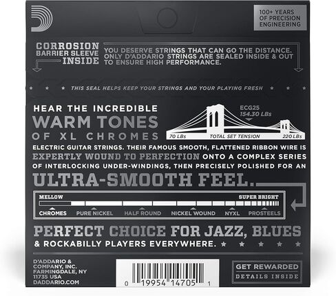D'Addario Guitar Strings - XL Chromes Electric Guitar Strings - Flat Wound - Polished for Ultra-Smooth Feel and Warm, Mellow Tone - ECG24-7 - Jazz Light, 7-String, 11-65, 1-Pack in Saudi Arabia