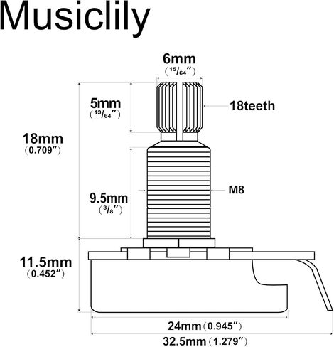 Musiclily Pro Brass Shaft Full Metric Size A250K Guitar Pots Audio Taper Potentiometers for Electric Guitar/Bass (Set of 4) in Kuwait