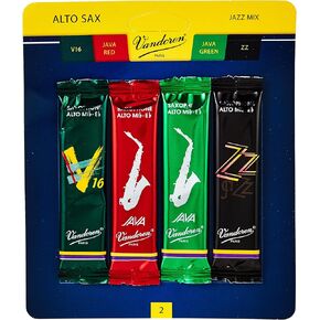 Vandoren SRMIXA2 Alto Sax Jazz Reed Mix Card includes 1 each ZZ, V16, JAVA and JAVA Red Strength 2