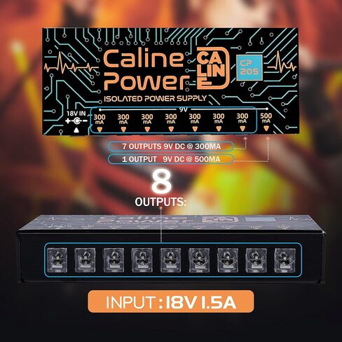 Caline CP-207 Guitar Pedal Power Supply, True Isolated Pedalboard Power Supply with 10 Totally Isolated DC 9V/12V/18V Outputs(100mA/300mA/500mA), Noiselessly in Saudi Arabia