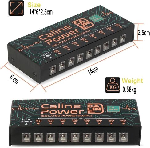Caline CP-207 Guitar Pedal Power Supply, True Isolated Pedalboard Power Supply with 10 Totally Isolated DC 9V/12V/18V Outputs(100mA/300mA/500mA), Noiselessly in Saudi Arabia