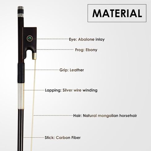 Violin Bow Stunning Bow Carbon Fiber for Violins (1/2, Black) in Saudi Arabia
