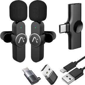 Aisizon Wireless Mics, Wireless Clip on Microphones, Lapel Microphone A2d One Pair Two, for Android Phone, iPhone, Laptop, Video Recording