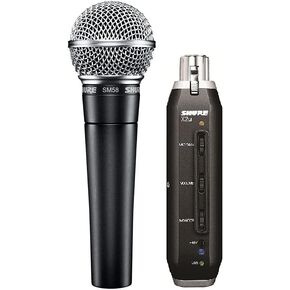 ميكروفون صوتي ديناميكي قلبي SM58 من Shure مع حامل صدمات هوائي، شبكة شبكية كروية مع مرشح بوب مدمج، مشبك ميكروفون A25D، حقيبة تخزين، موصل XLR ثلاثي السن، لا يتضمن كابل (SM58-LC)