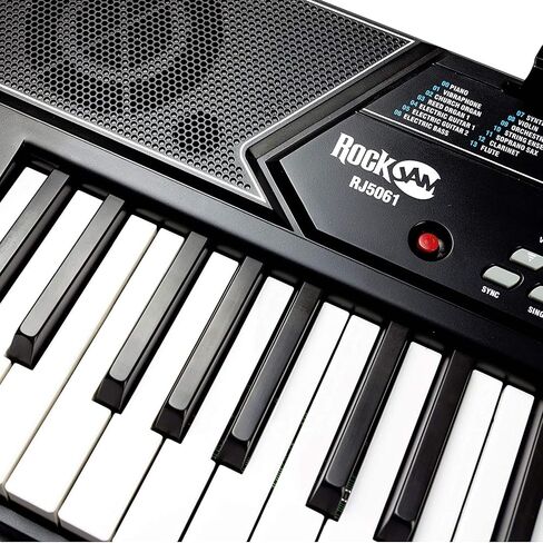بيانو بلوحة مفاتيح RockJam مكون من 61 مفتاحًا مع مجموعة Pitch Bend وحامل لوحة المفاتيح ومقعد البيانو وسماعات الرأس وتطبيق البيانو البسيط وملصقات الكلمات الرئيسية in Kuwait