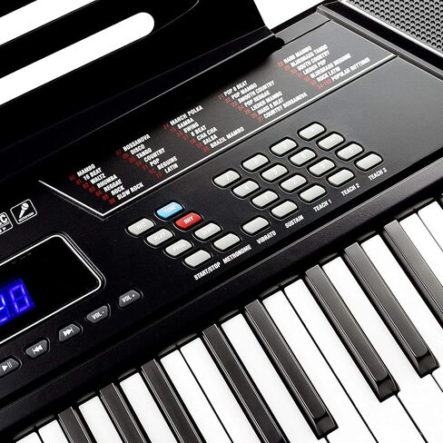 بيانو بلوحة مفاتيح RockJam مكون من 61 مفتاحًا مع مجموعة Pitch Bend وحامل لوحة المفاتيح ومقعد البيانو وسماعات الرأس وتطبيق البيانو البسيط وملصقات الكلمات الرئيسية in Kuwait