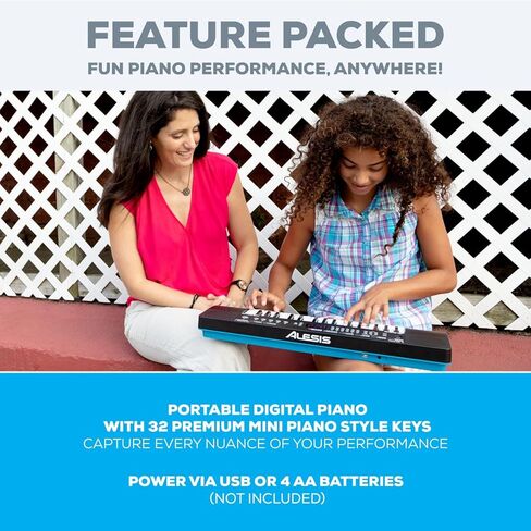 Alesis Melody 61 مفتاح بيانو للوحة المفاتيح للمبتدئين مع مكبرات الصوت، حامل، مقعد، سماعات الرأس، ميكروفون، حامل ورقة الموسيقى، 300 صوت ودرس موسيقى in Kuwait