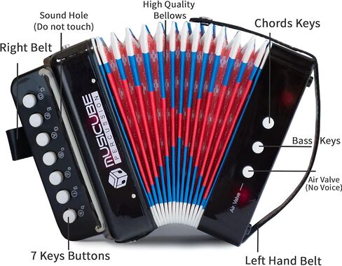 MUSICUBE Kids Accordion Instrument Toys 10 مفاتيح زر صغير الأكورديون للبنين والبنات ألعاب موسيقية تعليمية اختيار هدية عيد الميلاد (أسود) in Kuwait