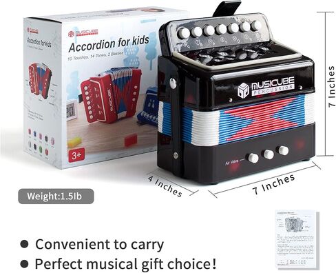 MUSICUBE Kids Accordion Instrument Toys 10 مفاتيح زر صغير الأكورديون للبنين والبنات ألعاب موسيقية تعليمية اختيار هدية عيد الميلاد (أسود) in Kuwait