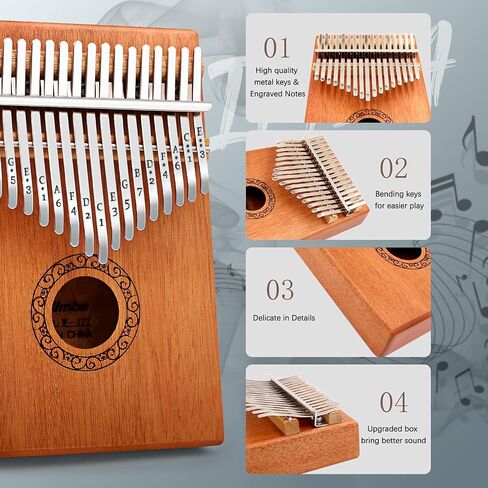 بيانو كاليمبا الإبهام، بيانو YUNDIE المحمول 17 مفتاحًا Mbira Finger Piano مع مطرقة اللحن وتعليمات الدراسة، الآلات الموسيقية هدية عيد ميلاد للأطفال البالغين المبتدئين المحترفين (بني) in Kuwait