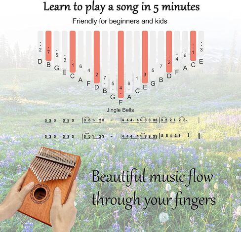 بيانو كاليمبا الإبهام، بيانو YUNDIE المحمول 17 مفتاحًا Mbira Finger Piano مع مطرقة اللحن وتعليمات الدراسة، الآلات الموسيقية هدية عيد ميلاد للأطفال البالغين المبتدئين المحترفين (بني) in Kuwait